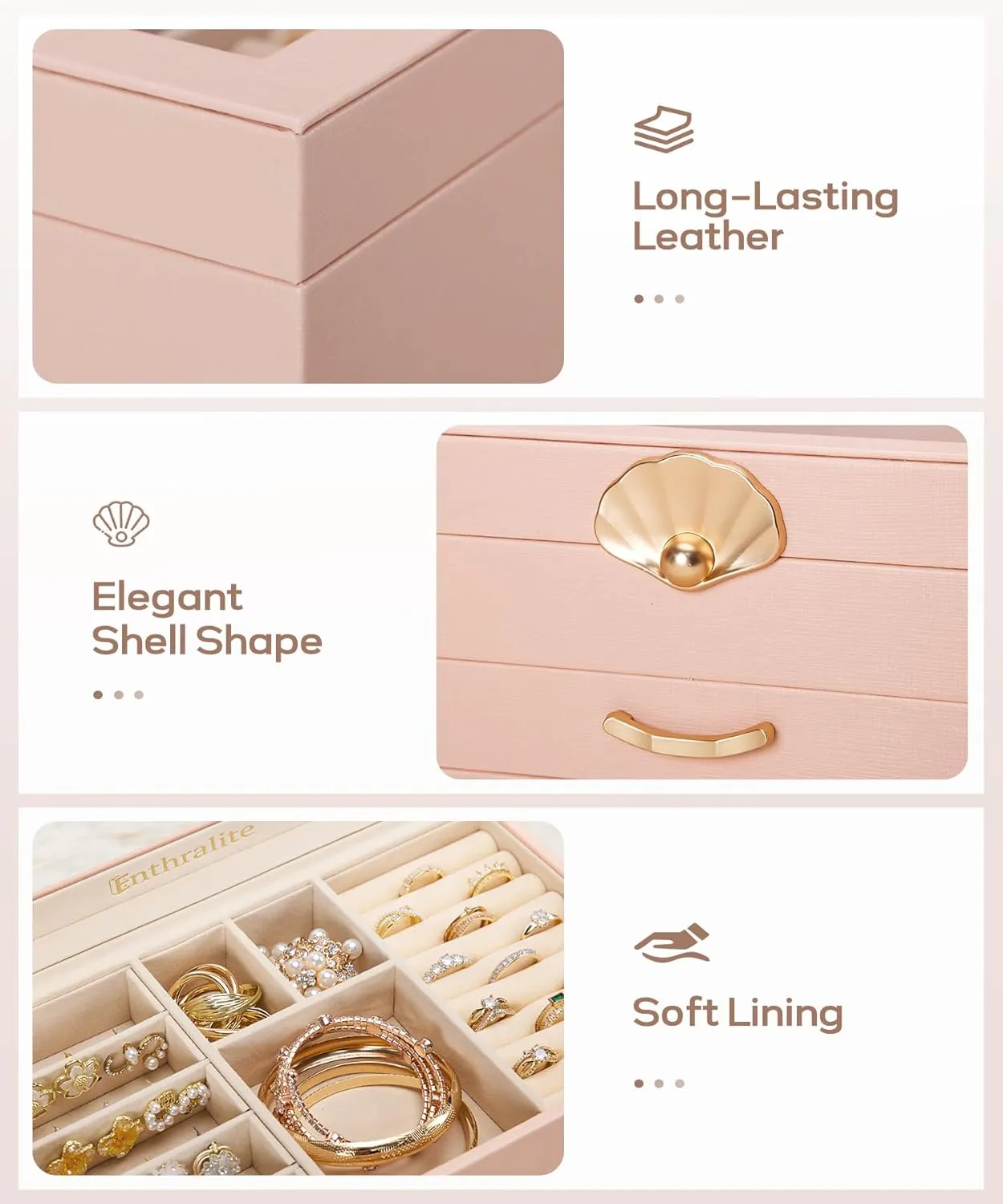 Jewelry Box with 1 Drawers: Display Organizer for Earrings Necklaces - Gift for Girls Women (Peach Pink)