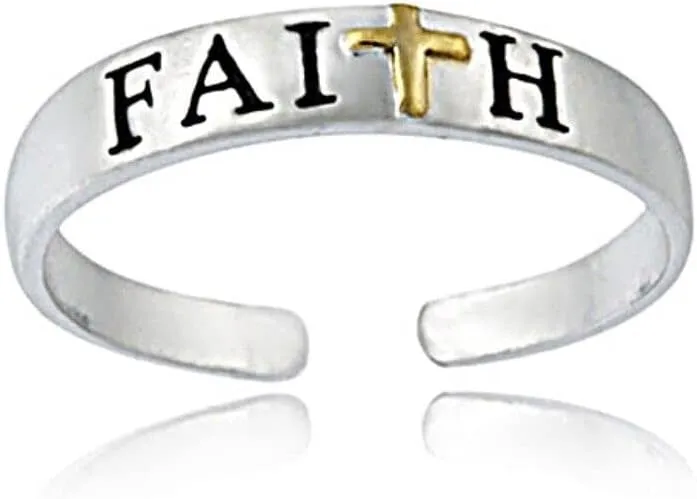 Jewelry Necklaces, Bracelets, Chains and more - 925 Sterling Silver Two Tone 'Faith' Toe Ring - XFBX5468