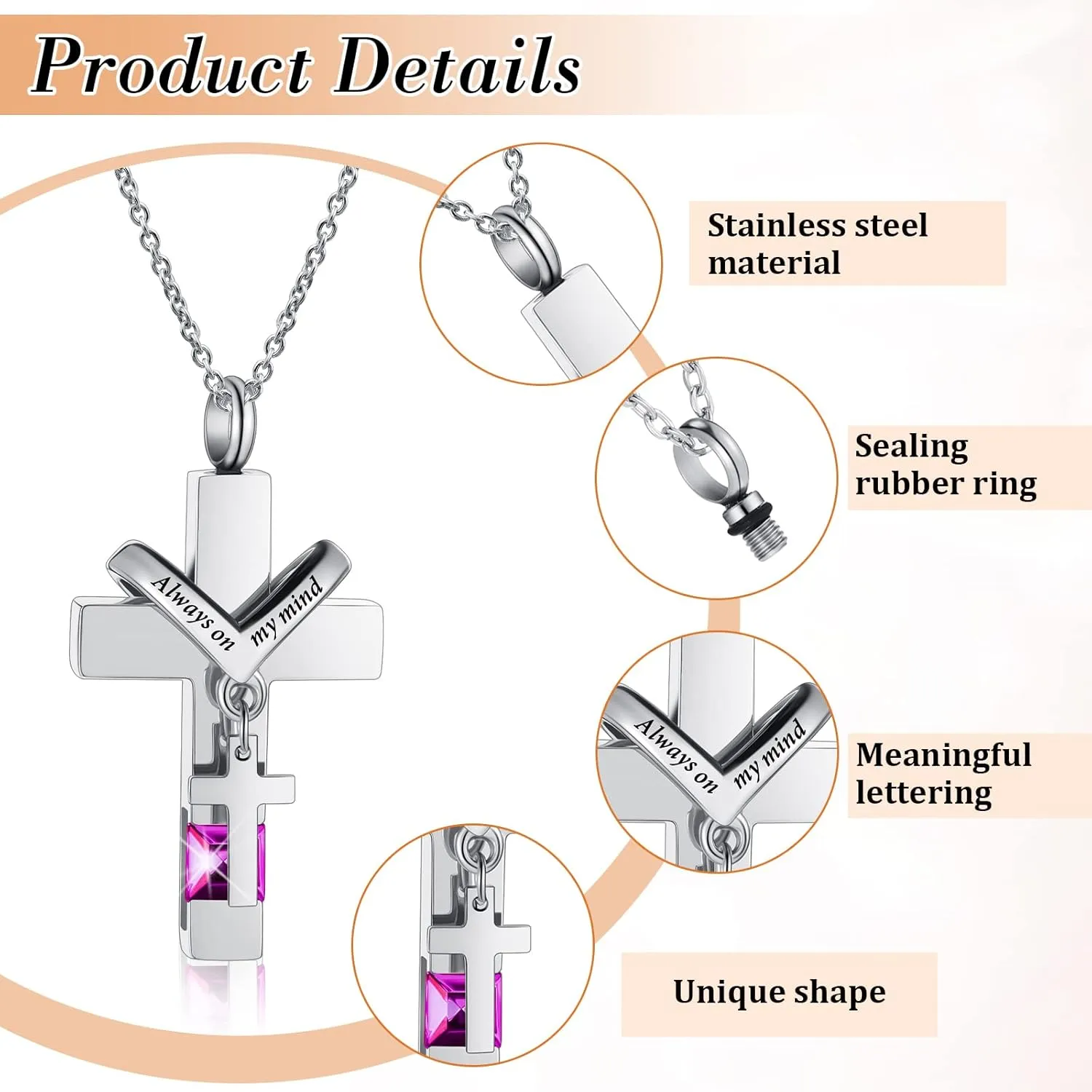 Jexine 10 Pcs Urn Necklace For Ashes Cremation Jewelry Wings Tear Drop Cross Crystal Ashes Necklace Stainless Steel Zircon Memorial Locket Vertical Bar Heart Waterproof Keepsake For Men