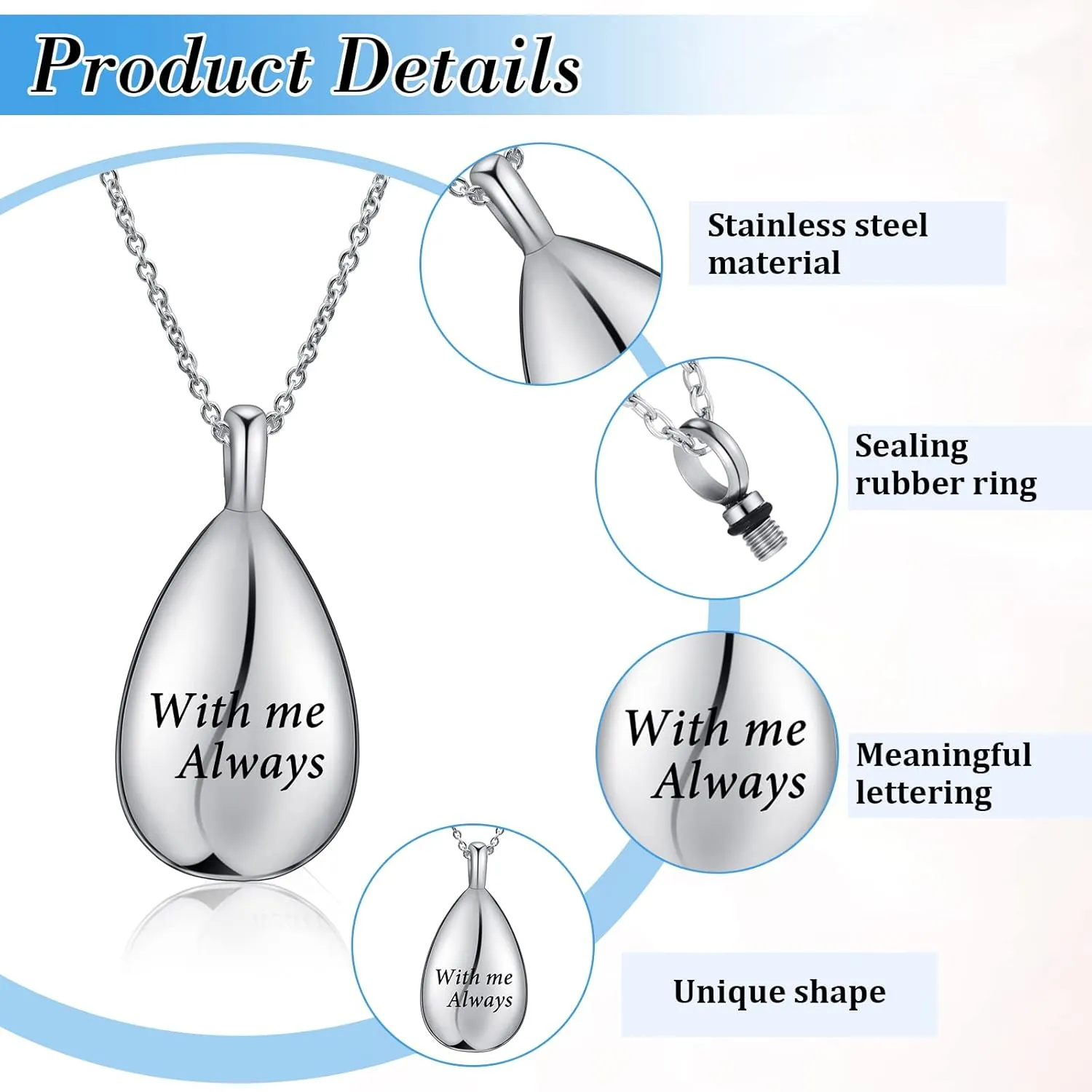 Jexine 10 Pcs Urn Necklace For Ashes Cremation Jewelry Wings Tear Drop Cross Crystal Ashes Necklace Stainless Steel Zircon Memorial Locket Vertical Bar Heart Waterproof Keepsake For Men