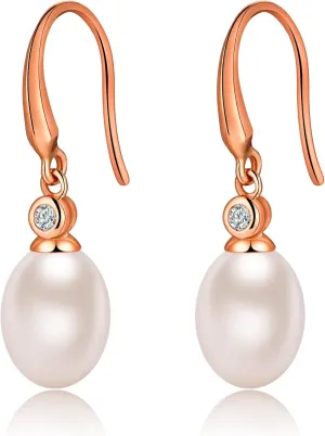Jiamiaoi Pearl Earrings for Women 925 Sterling Silver Hook Earrings Dangle Drop Pearl Earrings Silver Drop Earrings for Women, Come with Gift Box