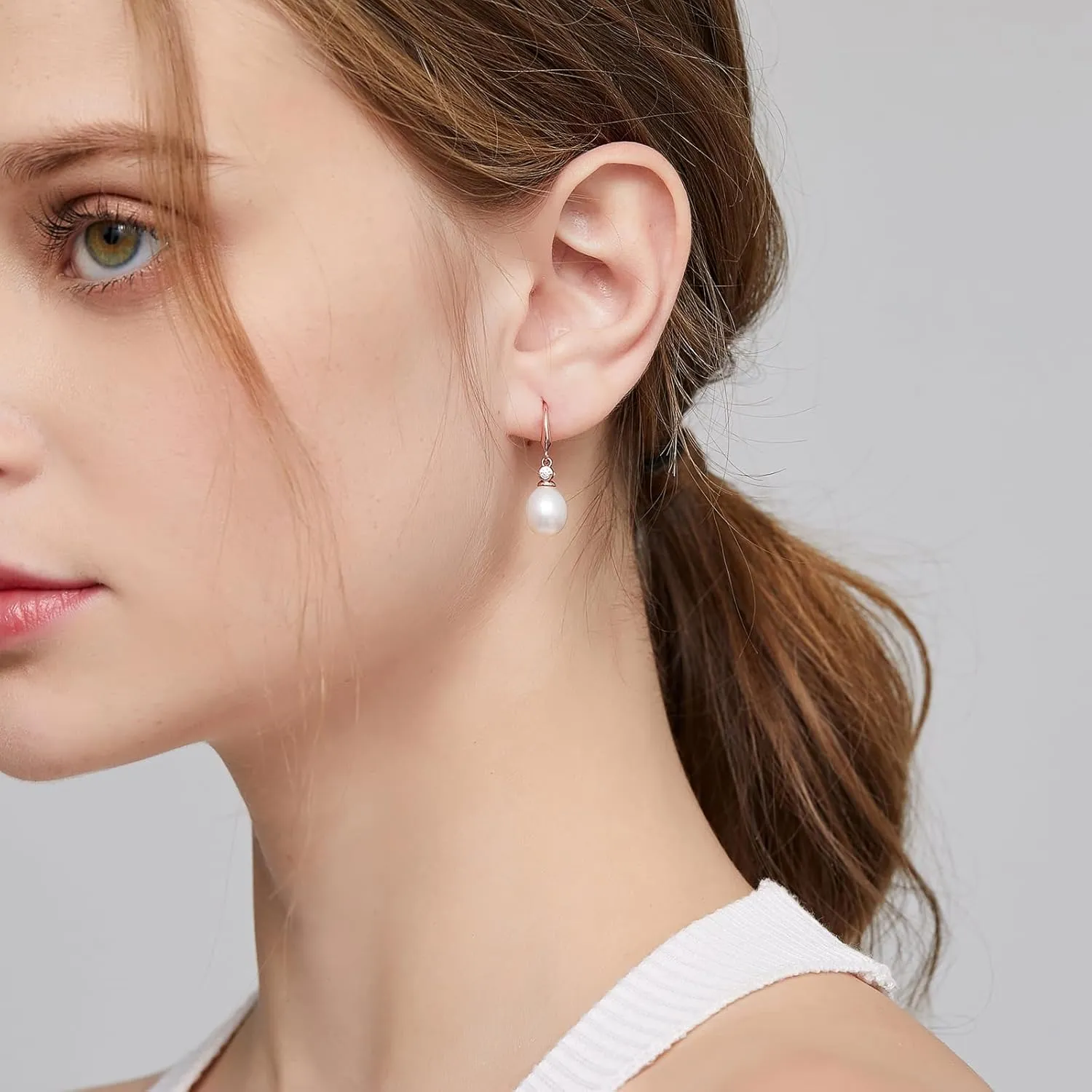 Jiamiaoi Pearl Earrings for Women 925 Sterling Silver Hook Earrings Dangle Drop Pearl Earrings Silver Drop Earrings for Women, Come with Gift Box