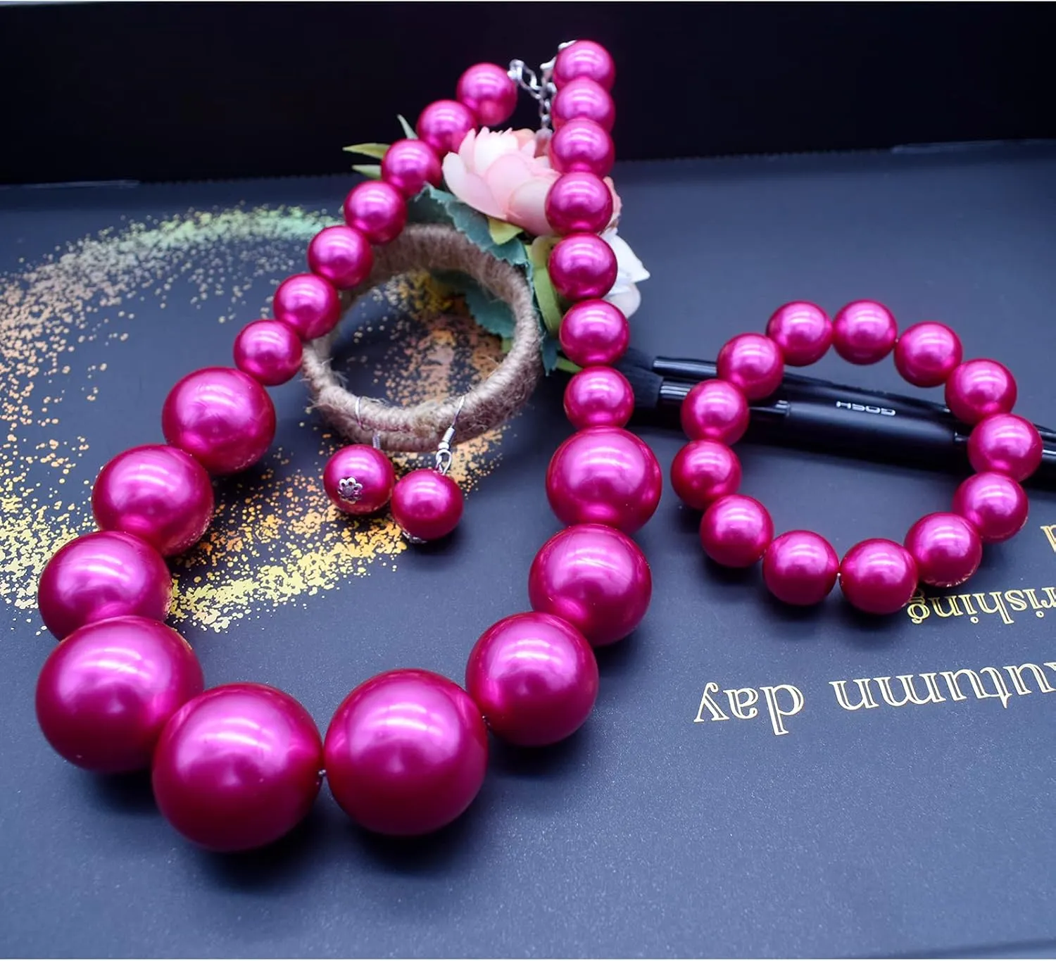 JNF Chunky Big Pearl Necklace for Women Faux Pearls Necklace set Large Beaded Pearl Collar Choker Necklaces Christmas Jewelry
