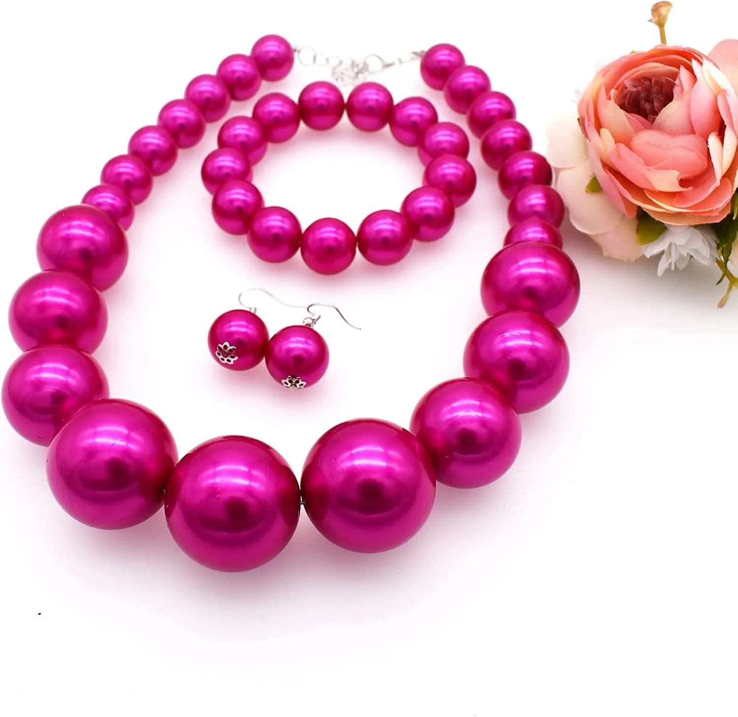 JNF Chunky Big Pearl Necklace for Women Faux Pearls Necklace set Large Beaded Pearl Collar Choker Necklaces Christmas Jewelry