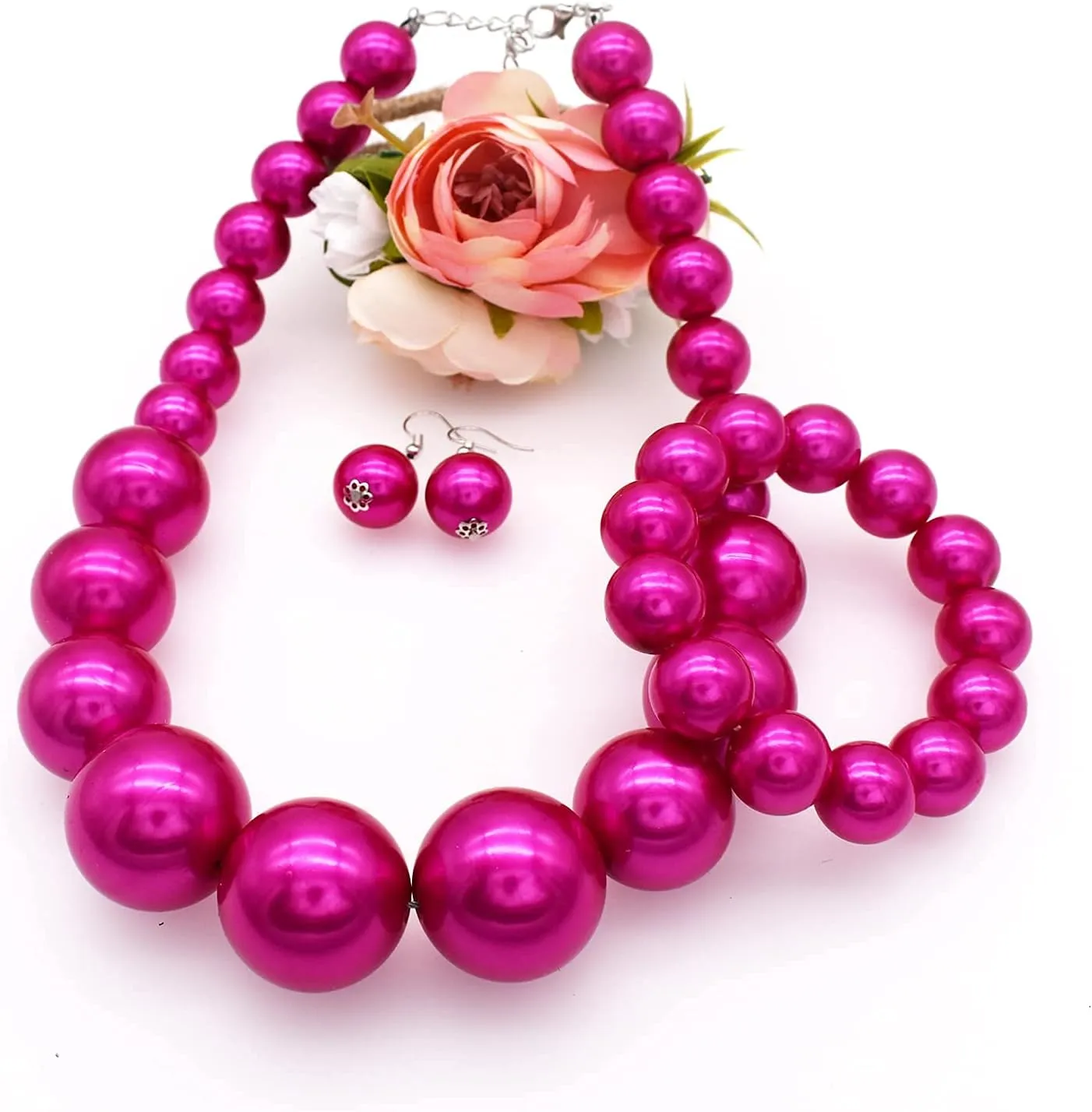 JNF Chunky Big Pearl Necklace for Women Faux Pearls Necklace set Large Beaded Pearl Collar Choker Necklaces Christmas Jewelry