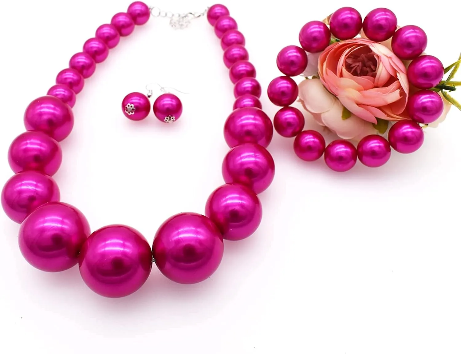 JNF Chunky Big Pearl Necklace for Women Faux Pearls Necklace set Large Beaded Pearl Collar Choker Necklaces Christmas Jewelry