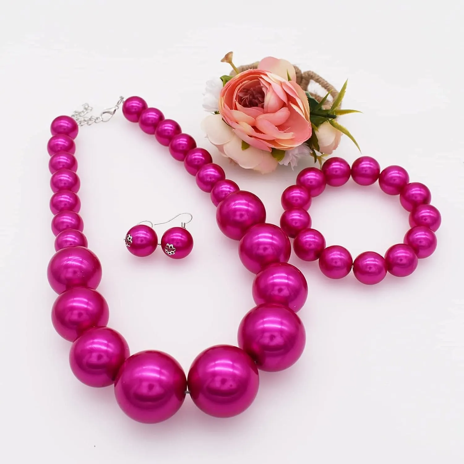 JNF Chunky Big Pearl Necklace for Women Faux Pearls Necklace set Large Beaded Pearl Collar Choker Necklaces Christmas Jewelry