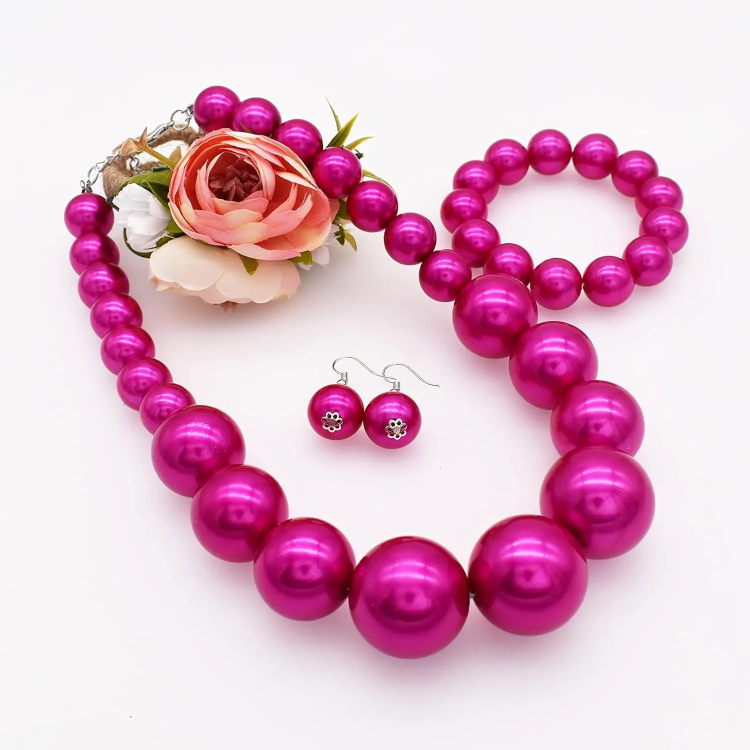 JNF Chunky Big Pearl Necklace for Women Faux Pearls Necklace set Large Beaded Pearl Collar Choker Necklaces Christmas Jewelry