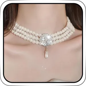 Jovono Chunky Pearl Choker Necklaces 1920s Layered Necklace Vintage Faux Pearl Necklace Accessories for Women