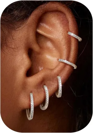 Kakonia 5 Pairs Small Sterling Silver Hoop Earrings Set for Women, 18k Gold Plated Huggie Hoop Earrings, Lightweight Hoop Earrings for Women Hypoallergenic, Cartilage Earring Sets for Multiple Piercing