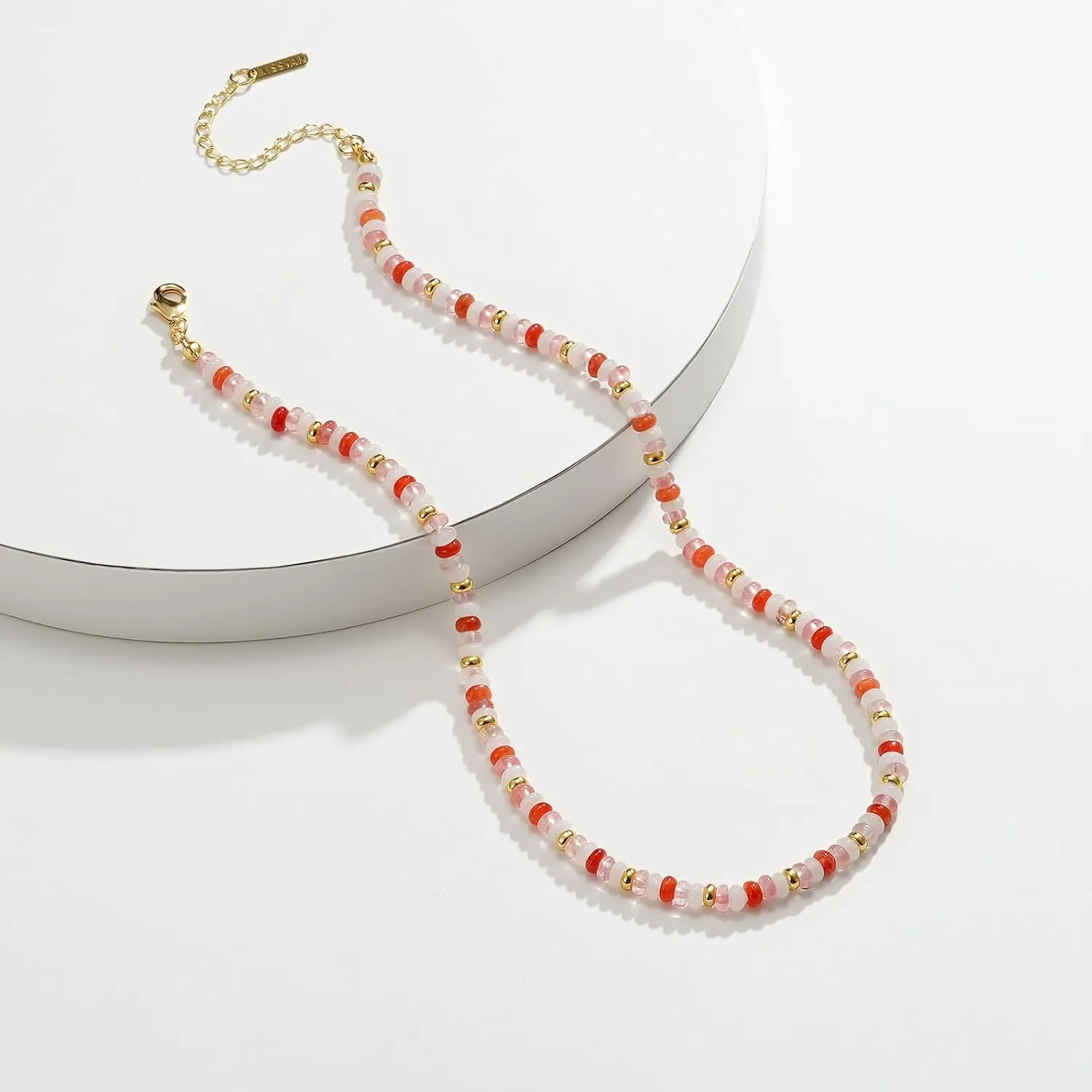 KissYan Boho Beaded Choker Necklace for Women, Gemstone Choker Natural Stone Freshwater Pearl Surfer Necklaces 14K Gold Plated Summer Beach Handmade Jewelry