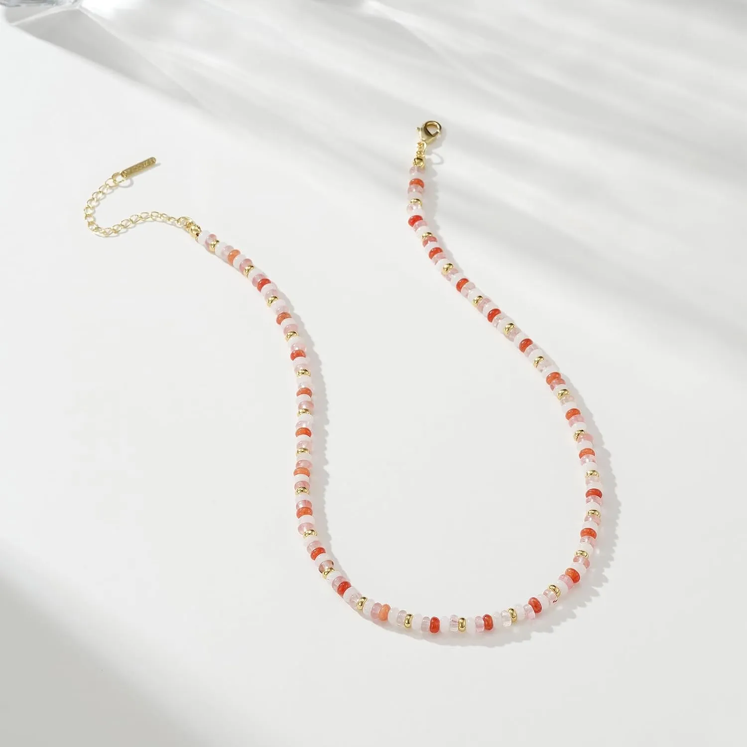 KissYan Boho Beaded Choker Necklace for Women, Gemstone Choker Natural Stone Freshwater Pearl Surfer Necklaces 14K Gold Plated Summer Beach Handmade Jewelry