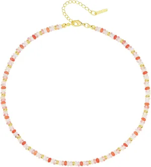 KissYan Boho Beaded Choker Necklace for Women, Gemstone Choker Natural Stone Freshwater Pearl Surfer Necklaces 14K Gold Plated Summer Beach Handmade Jewelry
