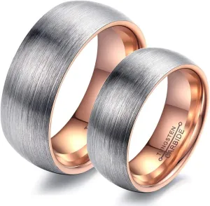KnSam Couple Ring Tungsten Brushed Ring Gray Rose Gold Fit Wedding Ring
