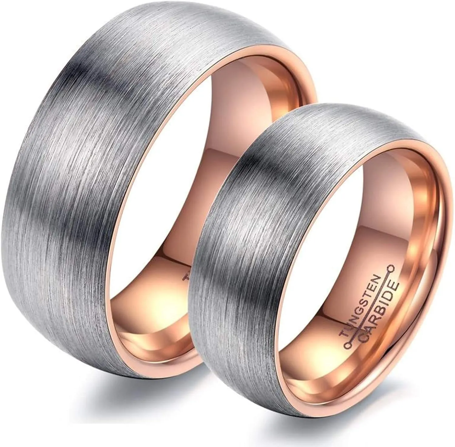 KnSam Couple Ring Tungsten Brushed Ring Gray Rose Gold Fit Wedding Ring