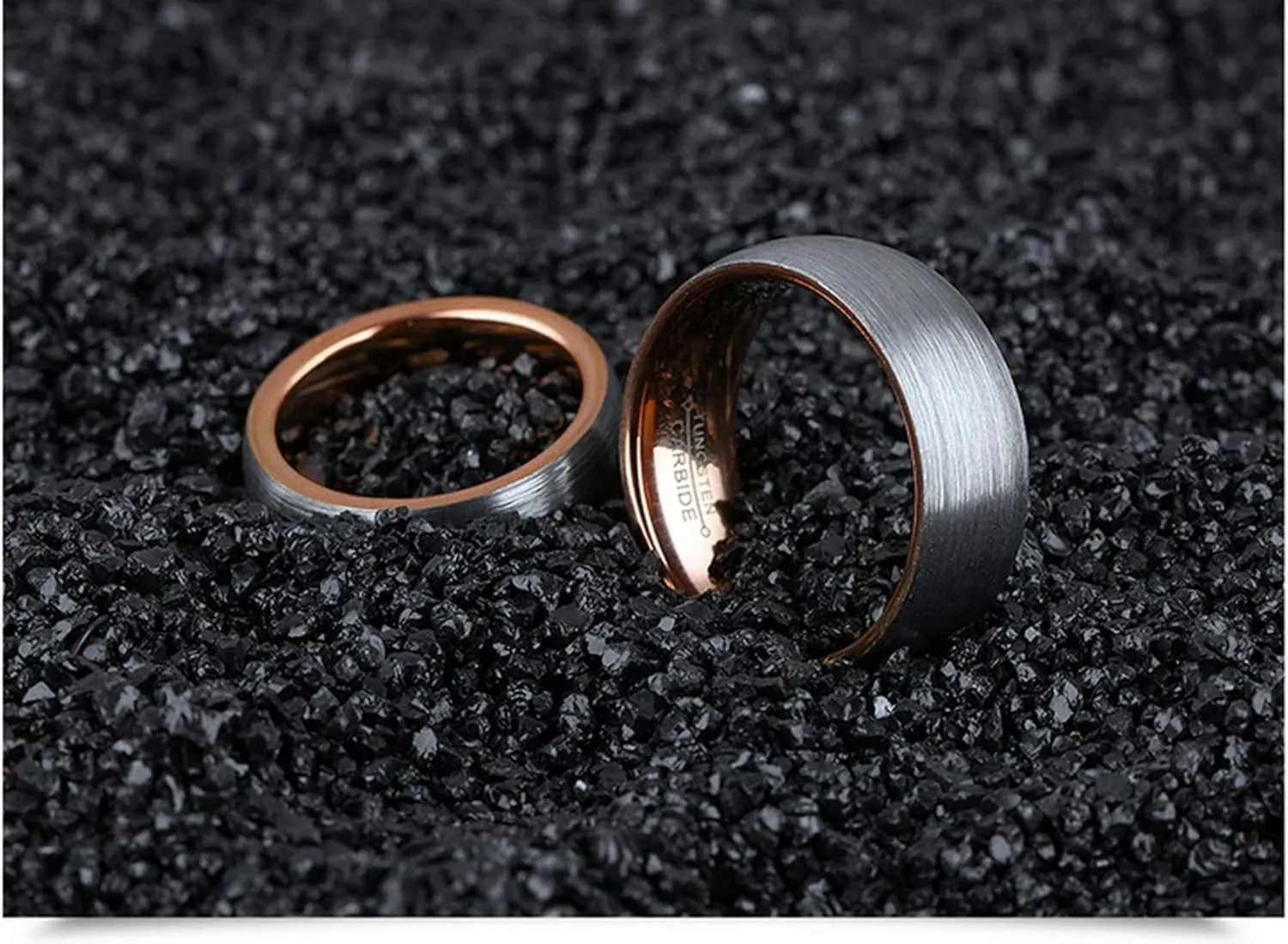 KnSam Couple Ring Tungsten Brushed Ring Gray Rose Gold Fit Wedding Ring