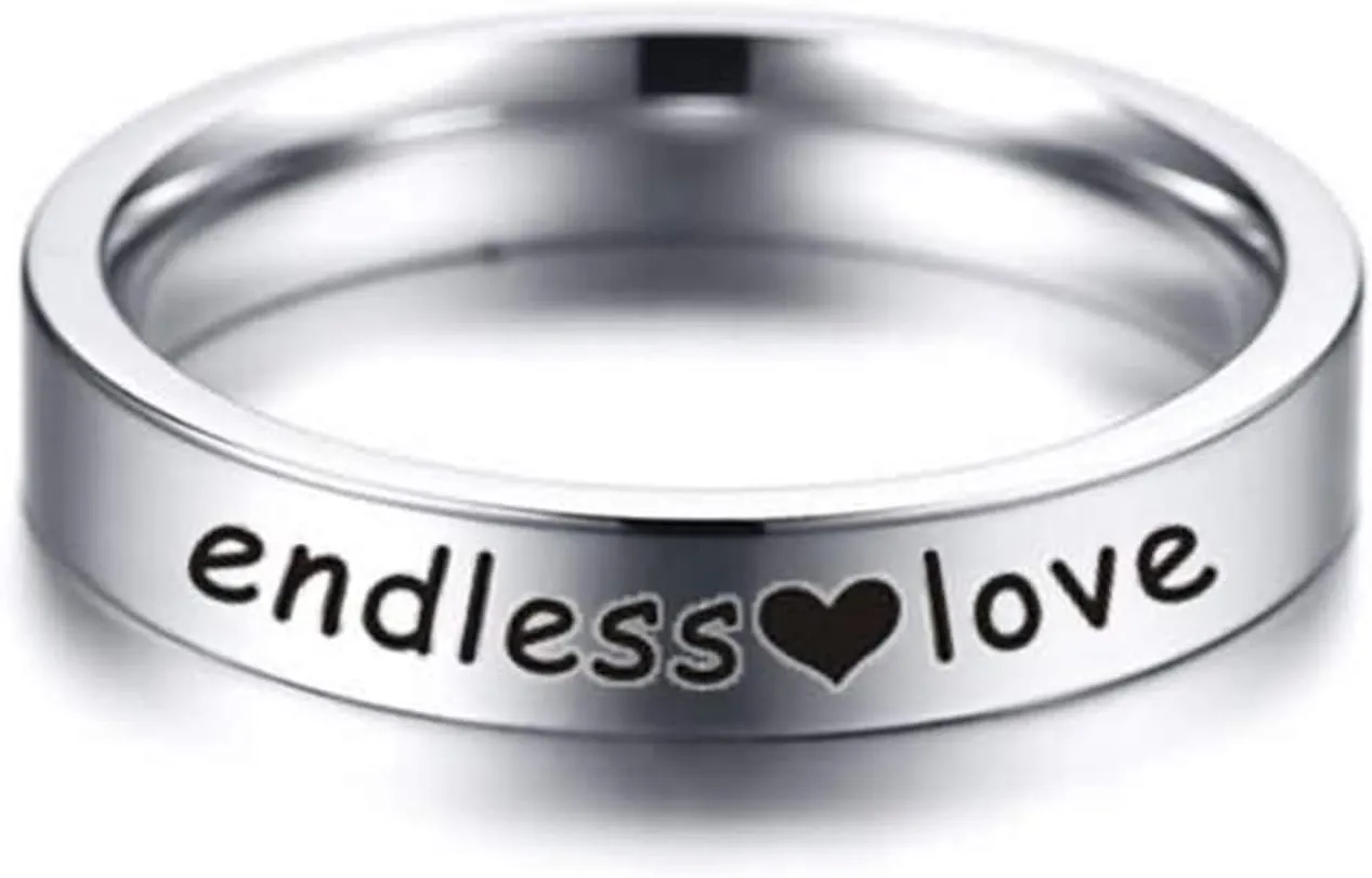 KnSam Couples Promise Rings Set Stainless Steel Engraved Heart Endless Love Silver Ring Size 5-13