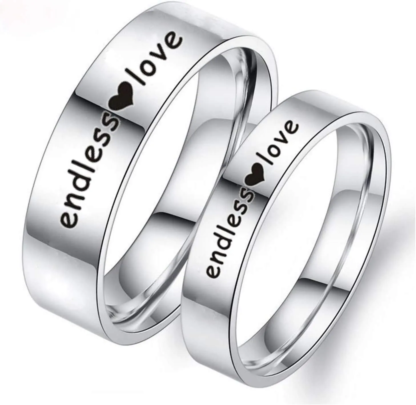 KnSam Couples Promise Rings Set Stainless Steel Engraved Heart Endless Love Silver Ring Size 5-13
