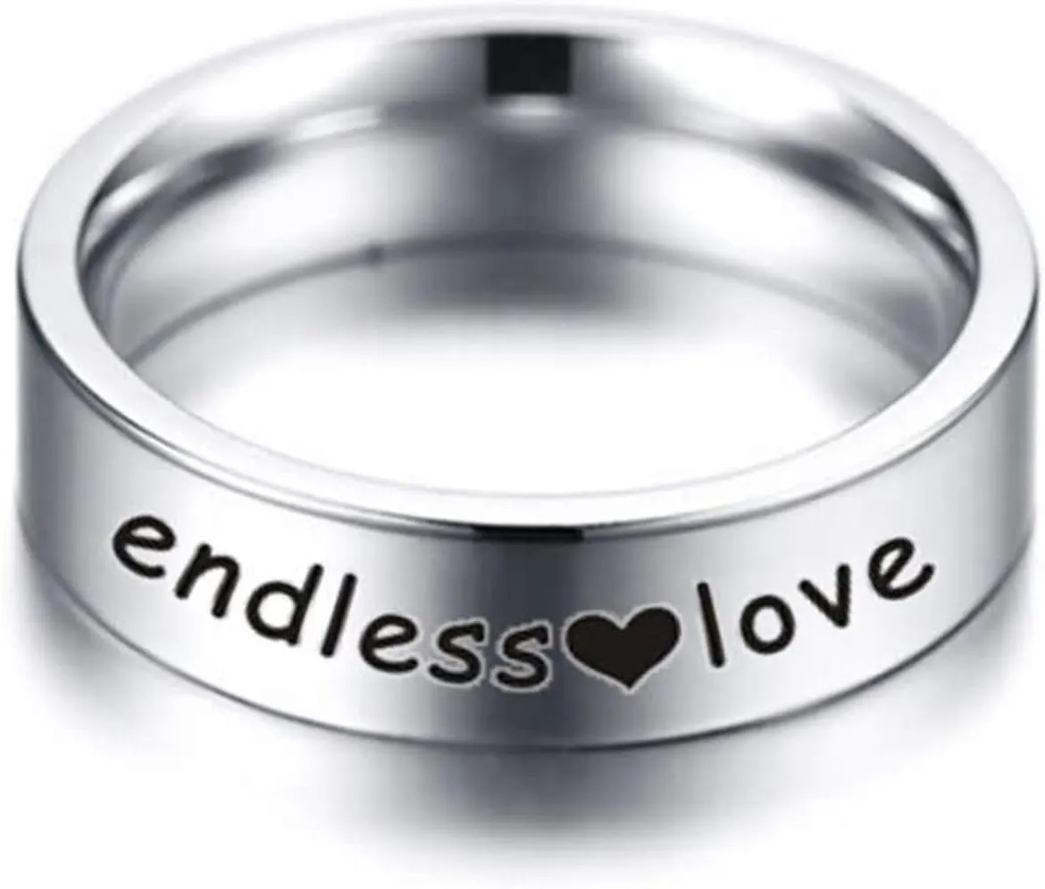 KnSam Couples Promise Rings Set Stainless Steel Engraved Heart Endless Love Silver Ring Size 5-13