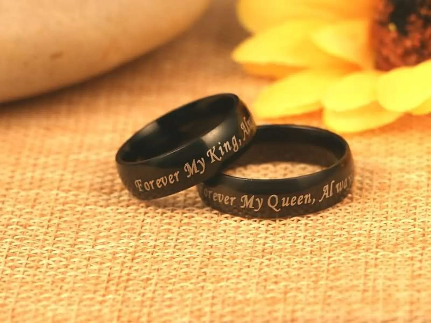 KnSam Couples Rings for Women Stainless Steel Black Ring Engraved Forever My King/Queen Black Ring Size 5-13