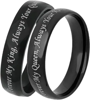 KnSam Couples Rings for Women Stainless Steel Black Ring Engraved Forever My King/Queen Black Ring Size 5-13