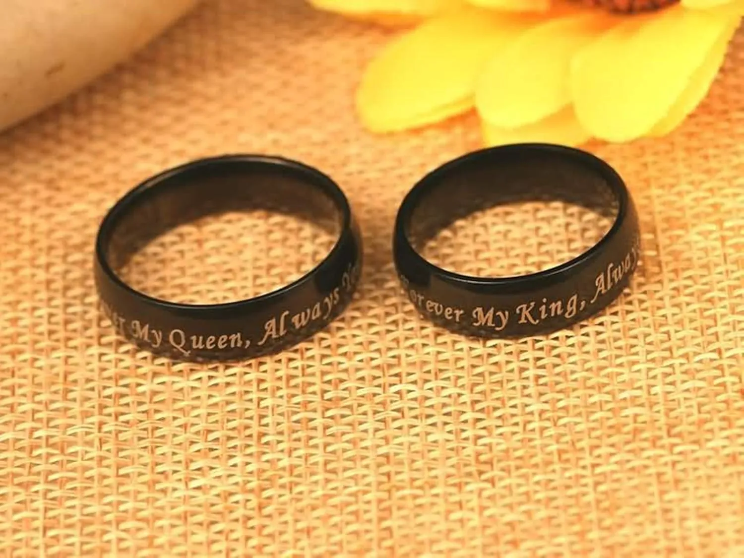 KnSam Couples Rings for Women Stainless Steel Black Ring Engraved Forever My King/Queen Black Ring Size 5-13