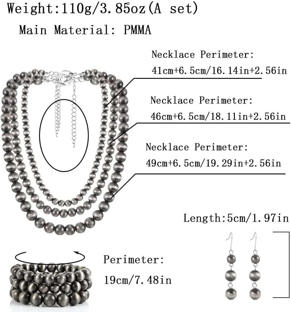 KOSMOS-LI Western Style Multi Layer Necklaces Bracelet Earrings Faux Navajo Cowgirl Beaded Women Jewelry Sets
