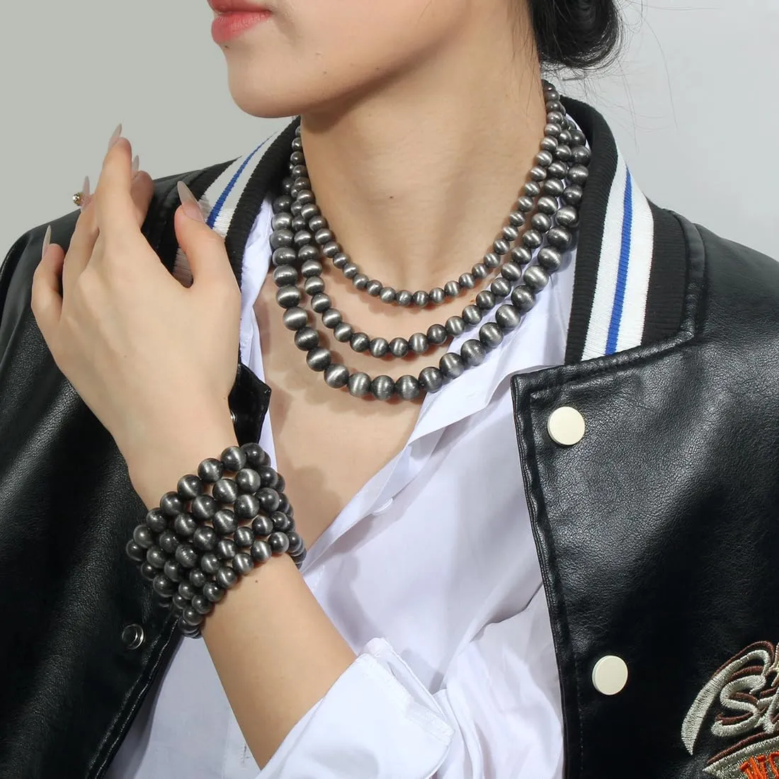 KOSMOS-LI Western Style Multi Layer Necklaces Bracelet Earrings Faux Navajo Cowgirl Beaded Women Jewelry Sets
