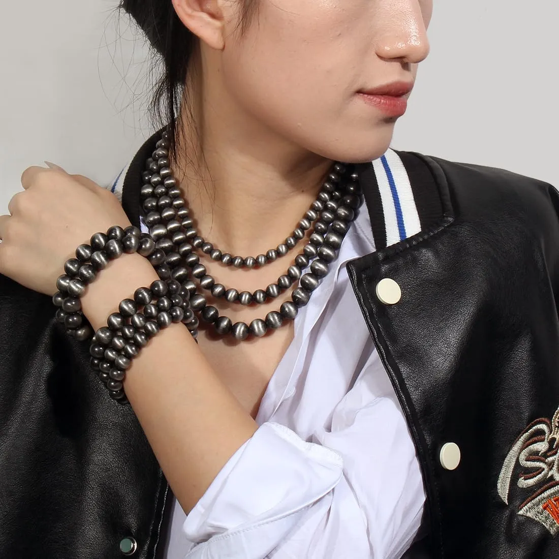 KOSMOS-LI Western Style Multi Layer Necklaces Bracelet Earrings Faux Navajo Cowgirl Beaded Women Jewelry Sets