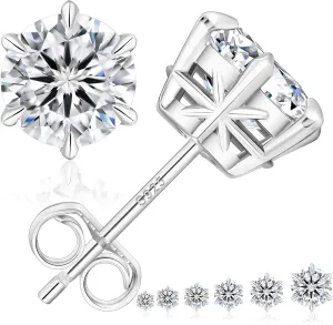 KRKC 0.6-3ct Moissanite Stud Earrings, D Color VVS1 Clarity, Lab Created Diamond Stud Earring for Women, 14K White Gold S925 Sterling Silver Earrings Friction Back for Women Men, Hypoallergenic