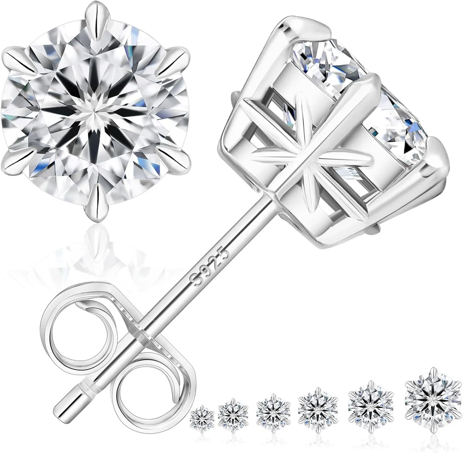 KRKC 0.6-3ct Moissanite Stud Earrings, D Color VVS1 Clarity, Lab Created Diamond Stud Earring for Women, 14K White Gold S925 Sterling Silver Earrings Friction Back for Women Men, Hypoallergenic