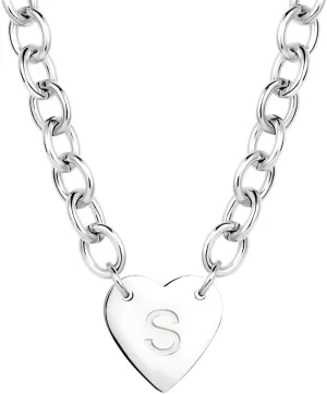 KunBead Letter Initials Heart Tag Pendant Necklace Chunky Cuban Link Chain Choker Punk Alphabet Stainless Steel Necklace for Women 16'' 18''