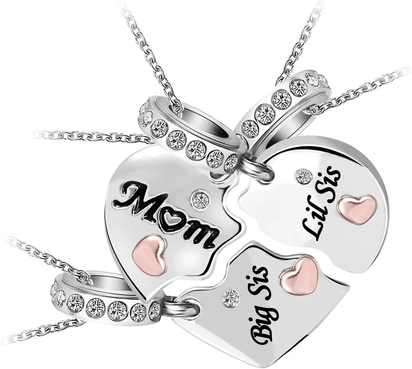 KunBead Nana Mom Mother Daughter Son Sisters Rose Gold Tone Matching Puzzle Heart Charm Birthday Pendant Necklaces set for 3