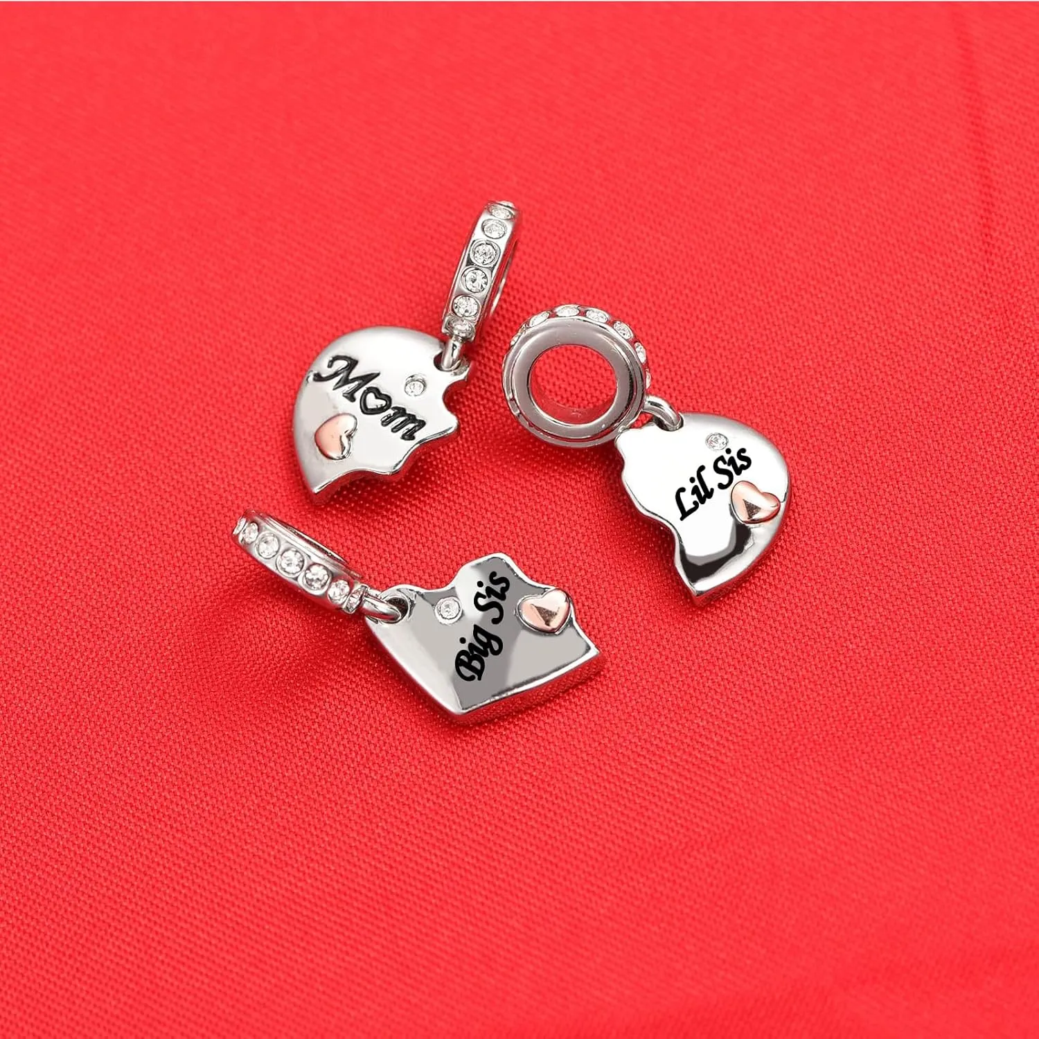 KunBead Nana Mom Mother Daughter Son Sisters Rose Gold Tone Matching Puzzle Heart Charm Birthday Pendant Necklaces set for 3