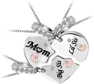 KunBead Nana Mom Mother Daughter Son Sisters Rose Gold Tone Matching Puzzle Heart Charm Birthday Pendant Necklaces set for 3
