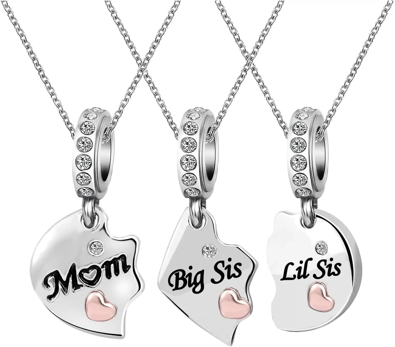 KunBead Nana Mom Mother Daughter Son Sisters Rose Gold Tone Matching Puzzle Heart Charm Birthday Pendant Necklaces set for 3