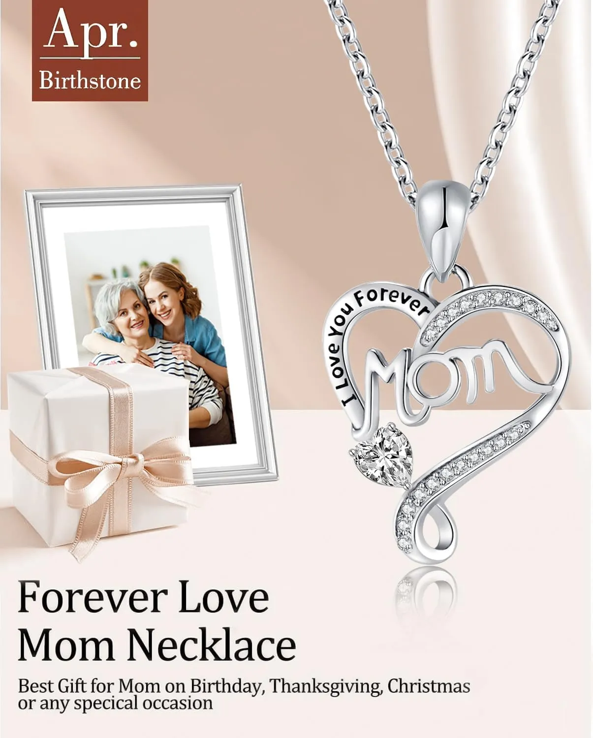 LAOYOU Mom Necklace with Birthstone from Daughter Son Mother Necklaces Jewelry Birthday Gifts for Mom