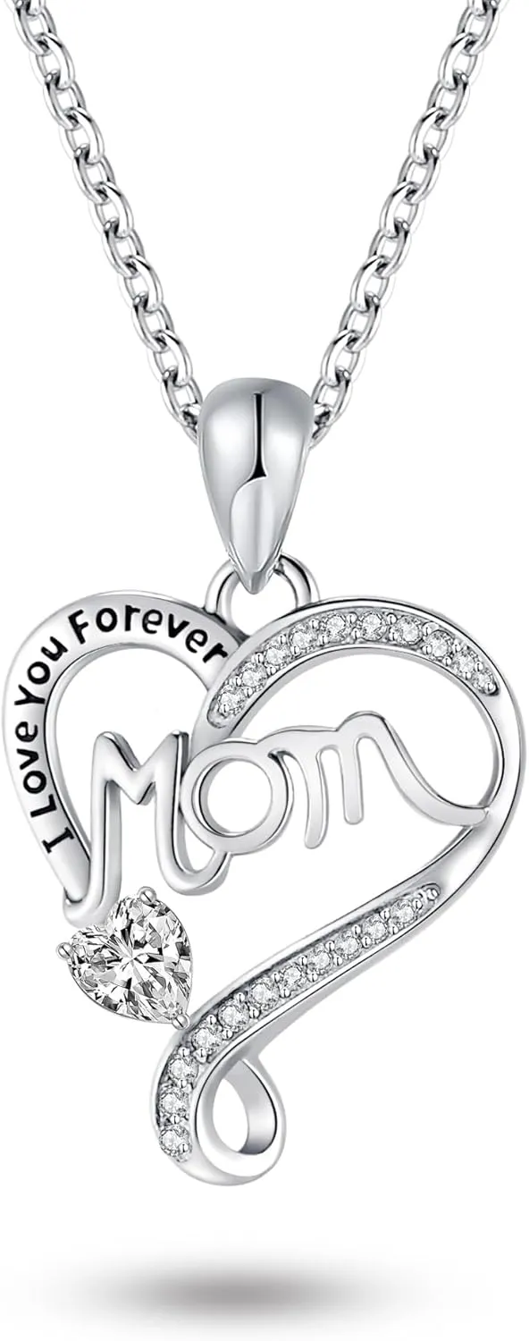 LAOYOU Mom Necklace with Birthstone from Daughter Son Mother Necklaces Jewelry Birthday Gifts for Mom