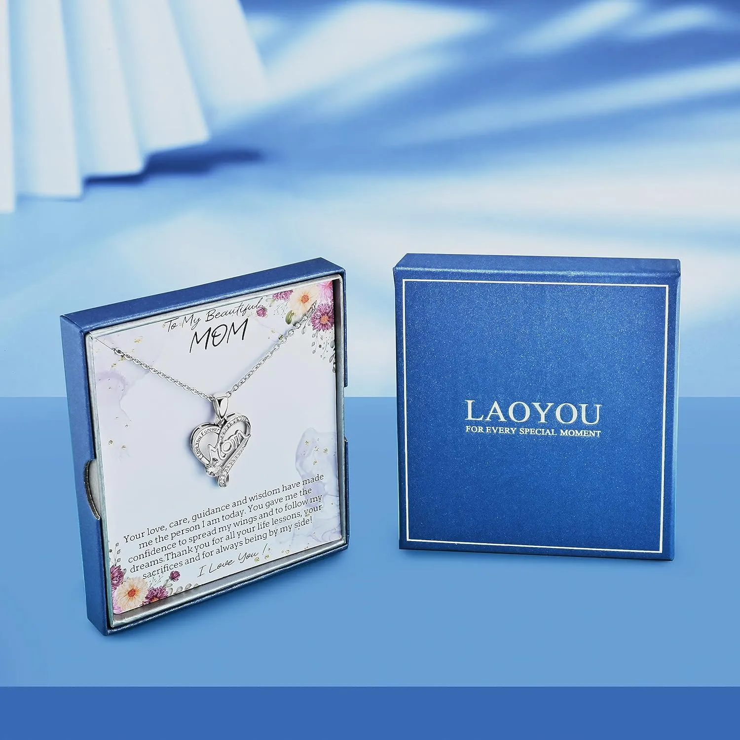 LAOYOU Mom Necklace with Birthstone from Daughter Son Mother Necklaces Jewelry Birthday Gifts for Mom
