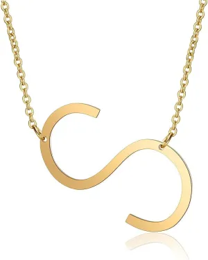 Large Sideways Initial Necklace for Women Big Capital Letter Necklaces Minimalist Stainless Steel 18K Gold Monogram Letter Necklace, Gift Ideas (26 Alphabet)