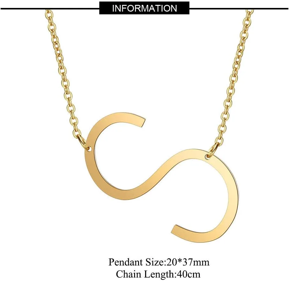 Large Sideways Initial Necklace for Women Big Capital Letter Necklaces Minimalist Stainless Steel 18K Gold Monogram Letter Necklace, Gift Ideas (26 Alphabet)