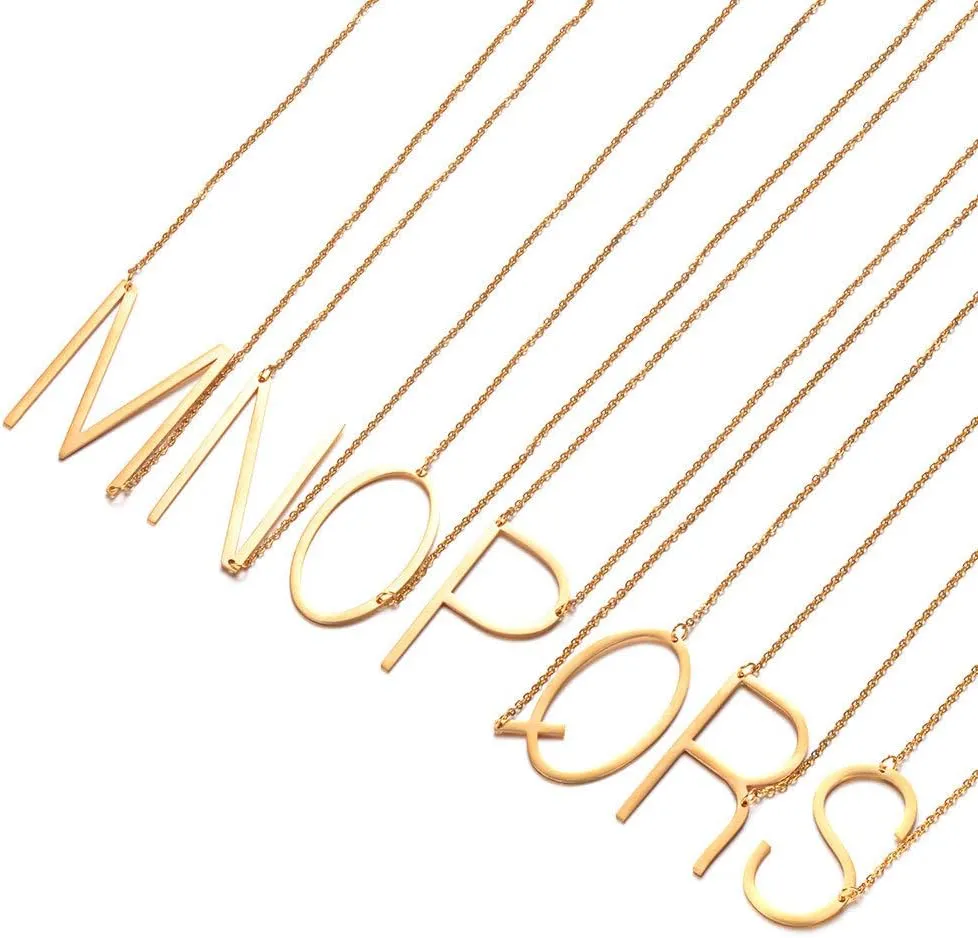 Large Sideways Initial Necklace for Women Big Capital Letter Necklaces Minimalist Stainless Steel 18K Gold Monogram Letter Necklace, Gift Ideas (26 Alphabet)