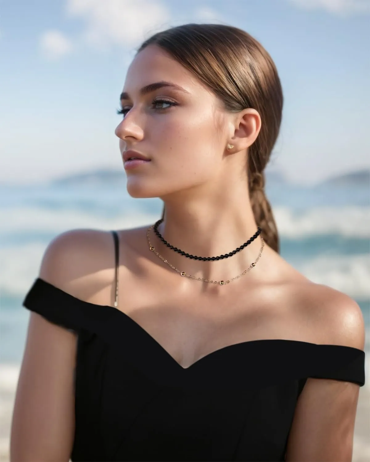 Layered Choker 14k Gold Plated Chain Agate Beaded Necklace Simple Crystals Necklaces for Women Jewelry Gifts