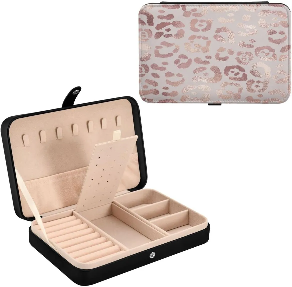 Leather Jewelry Box Jewelry Case Storage Box Leopard Print Cheetah Rose Gold For Rings Earrings Necklaces