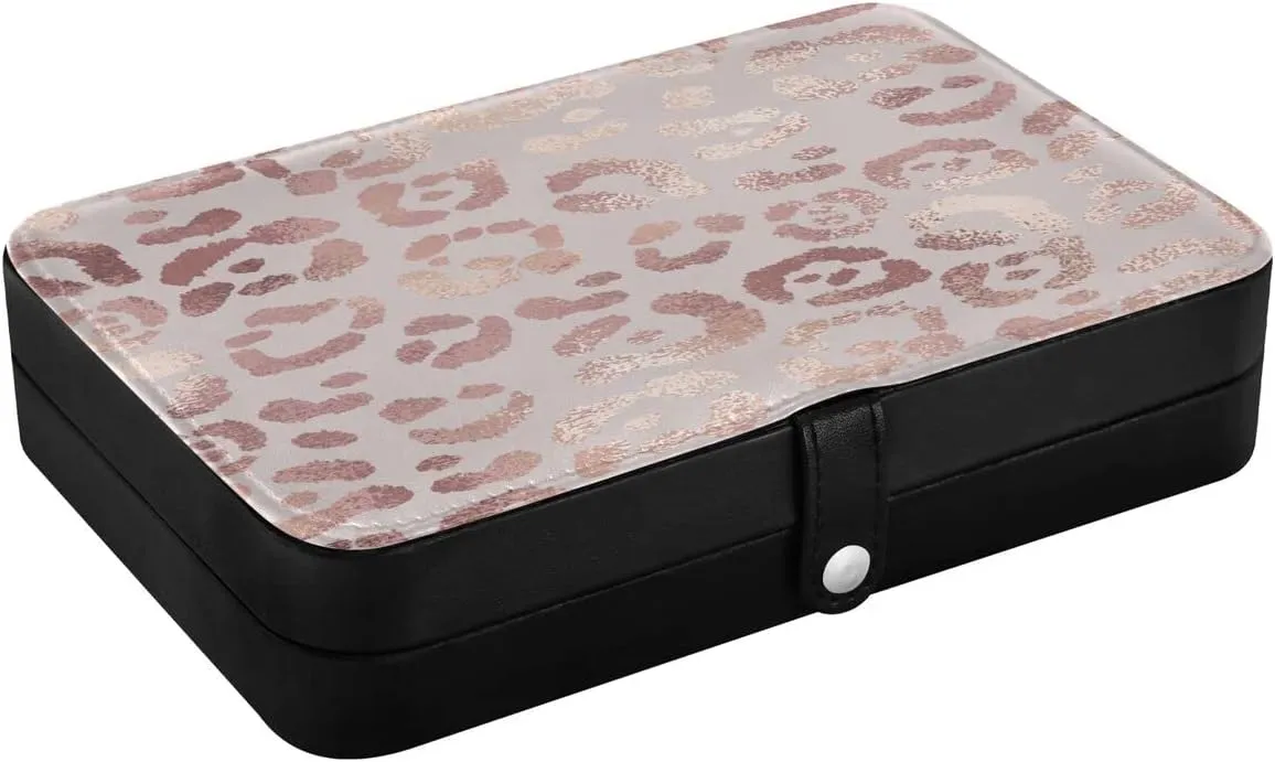 Leather Jewelry Box Jewelry Case Storage Box Leopard Print Cheetah Rose Gold For Rings Earrings Necklaces