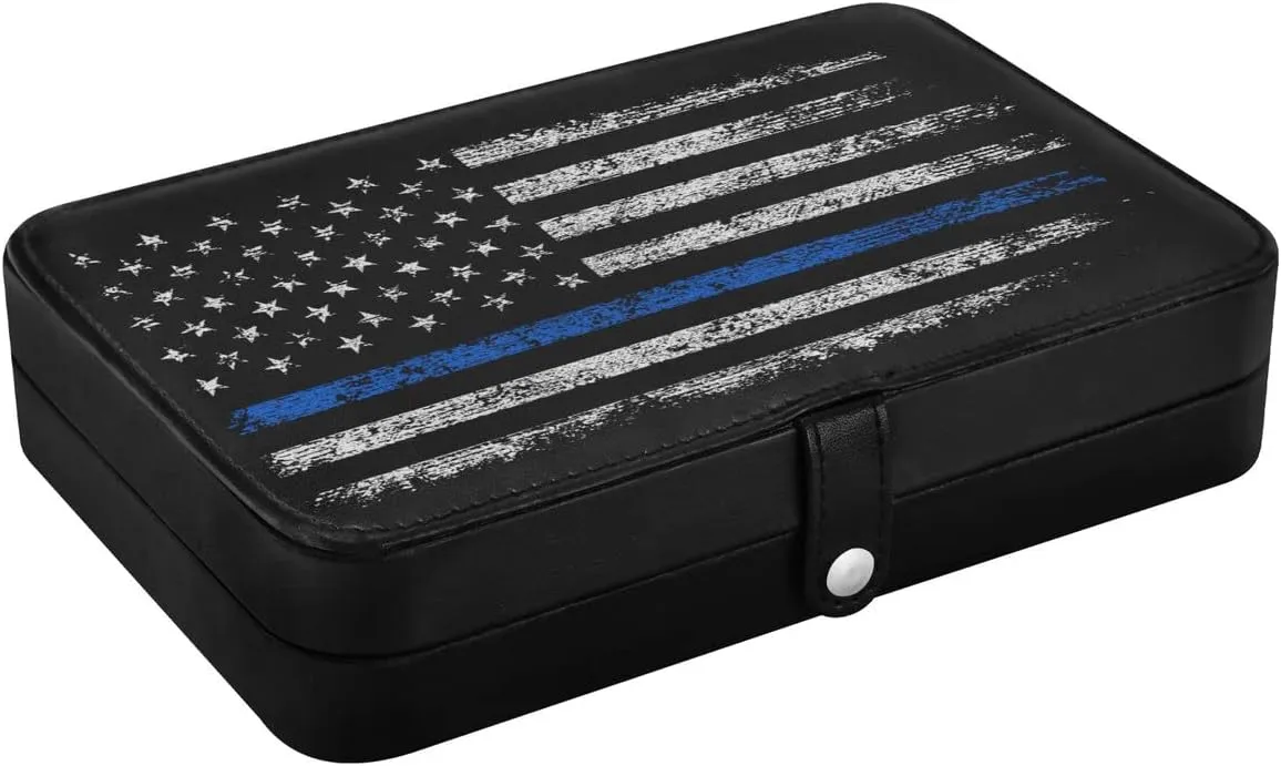 Leather Jewelry Box Jewelry Case Storage Box Vintage Usa American Flag Retro For Rings Earrings Necklaces