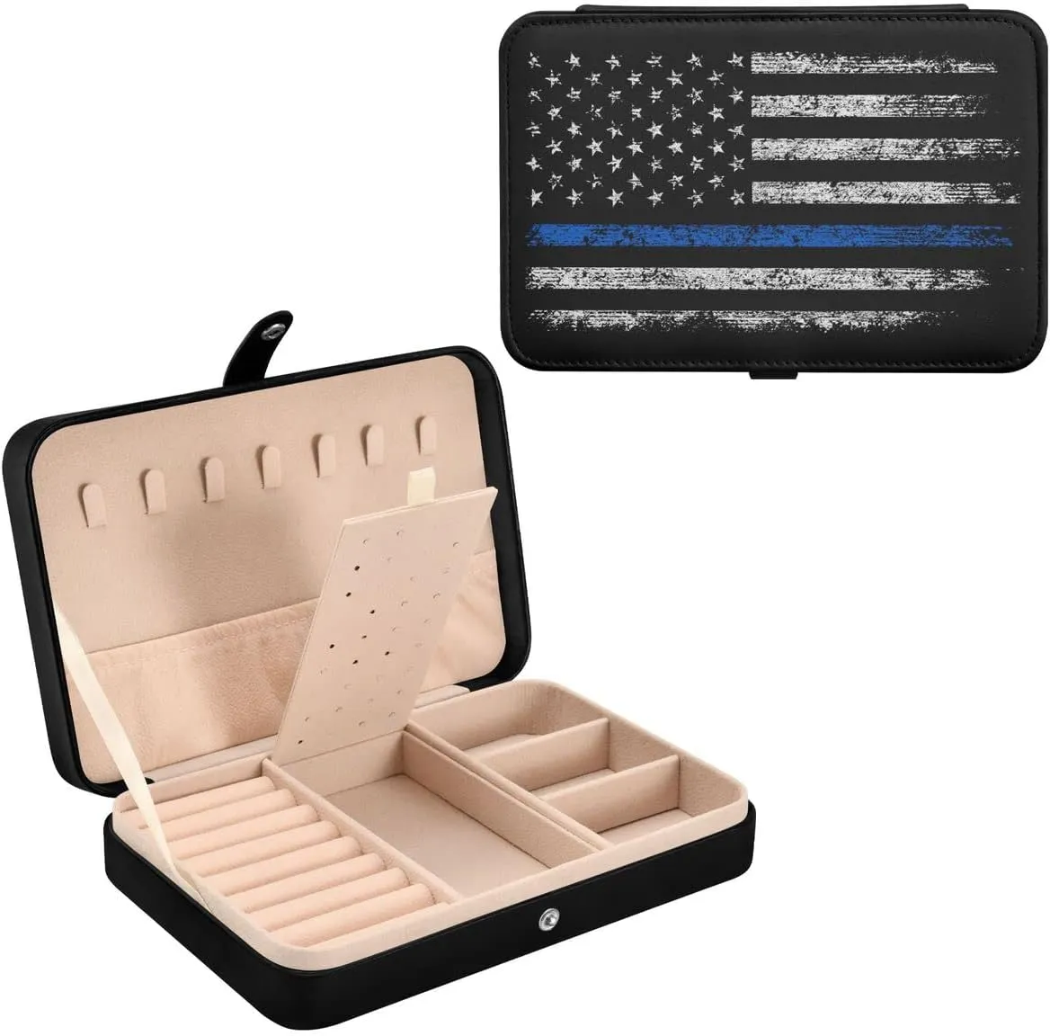 Leather Jewelry Box Jewelry Case Storage Box Vintage Usa American Flag Retro For Rings Earrings Necklaces