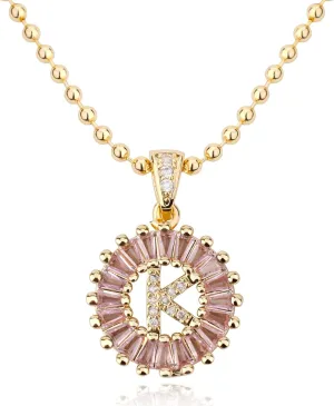 Letter Necklace 14K Gold Plated Birthstone Initial Necklace for Women Alphabet Zirconia Pendant Necklaces Personalized Round Circle Name Jewelry Gifts for Women