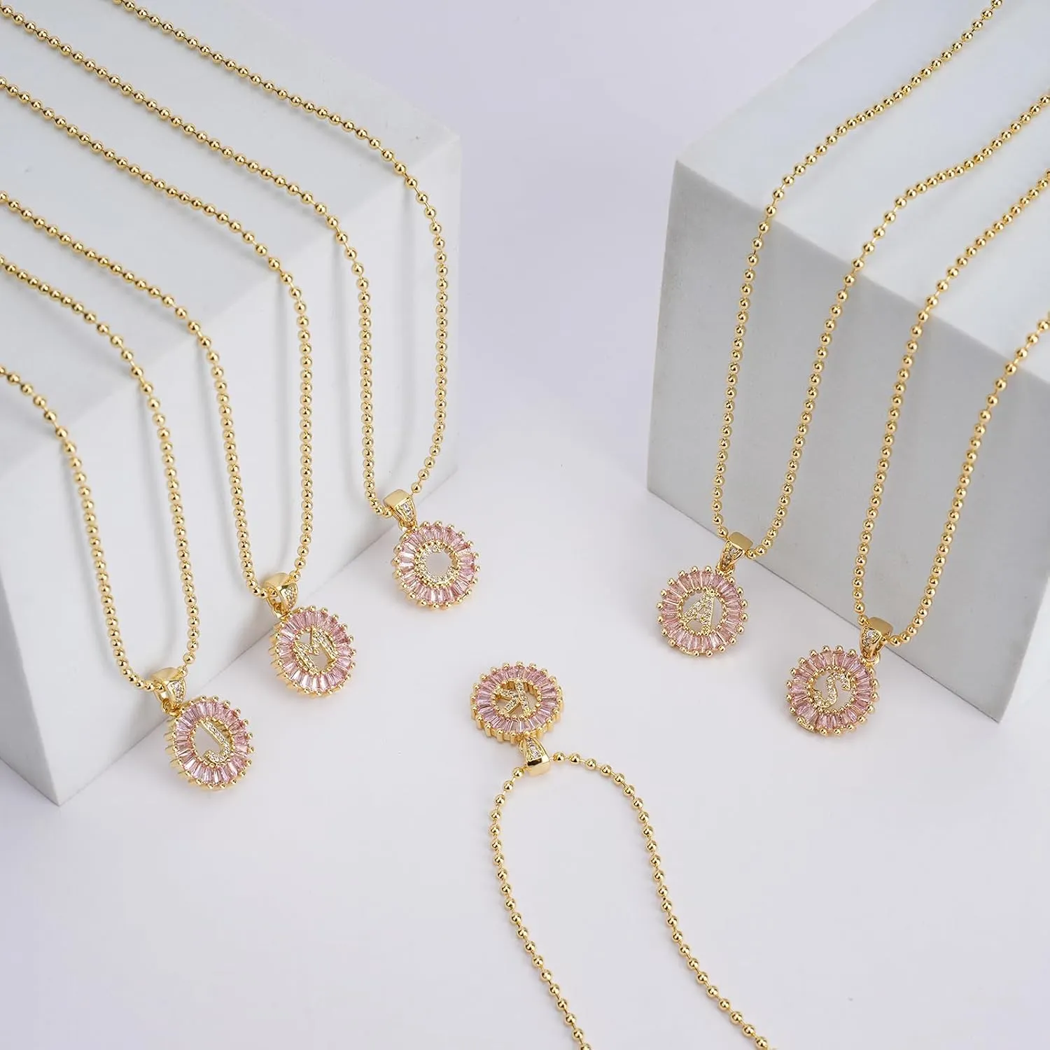 Letter Necklace 14K Gold Plated Birthstone Initial Necklace for Women Alphabet Zirconia Pendant Necklaces Personalized Round Circle Name Jewelry Gifts for Women