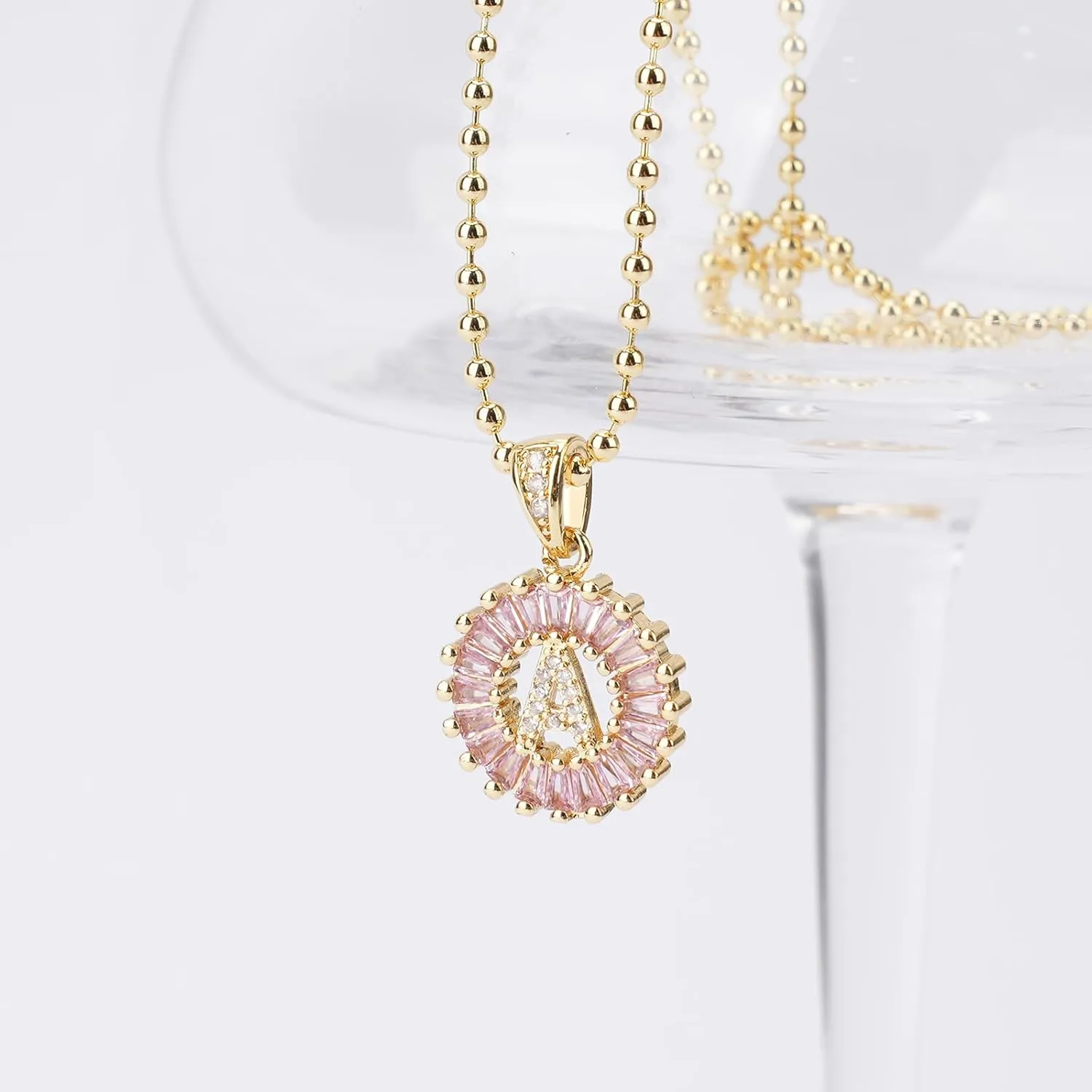 Letter Necklace 14K Gold Plated Birthstone Initial Necklace for Women Alphabet Zirconia Pendant Necklaces Personalized Round Circle Name Jewelry Gifts for Women